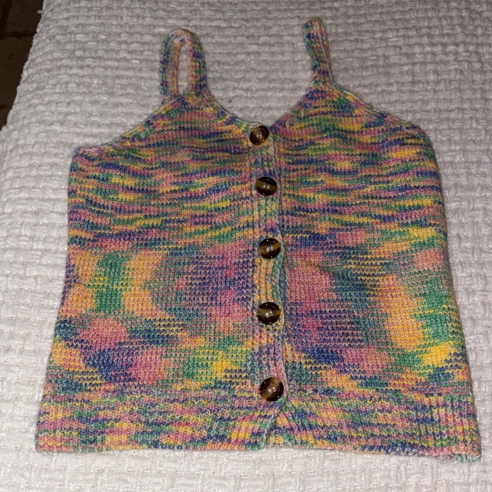 RSQ multicolor knit button down tank top S Gently Loved